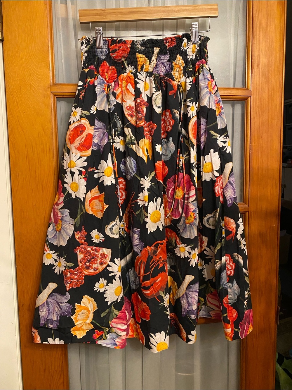 Allina Lui Floral Black Midi Skirt with Vibrant Multicolor Print- Size SM